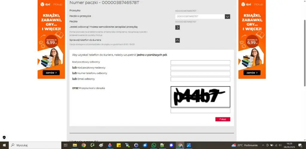 numer do kuriera dpd - wypełnij pole