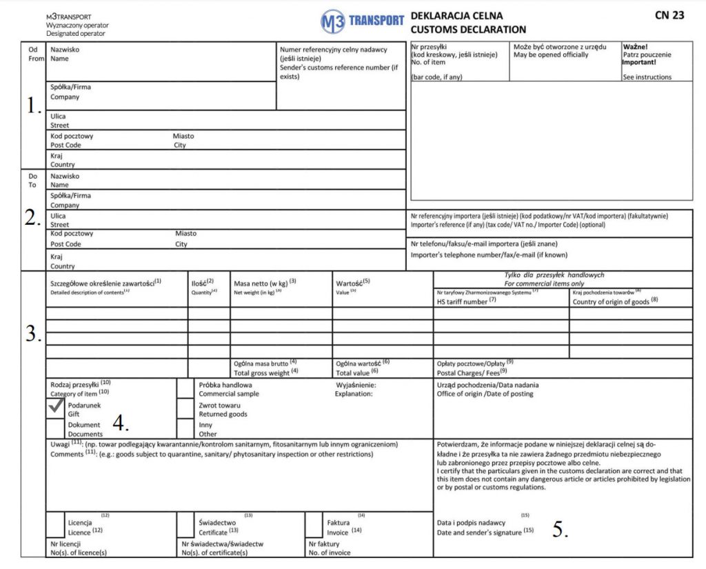 deklaracja celna cn 23